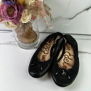 ❌SOLD❌Sam Edelman Felicia Black Leather Ballet‎ Flats Bow Detail Slip On Flat